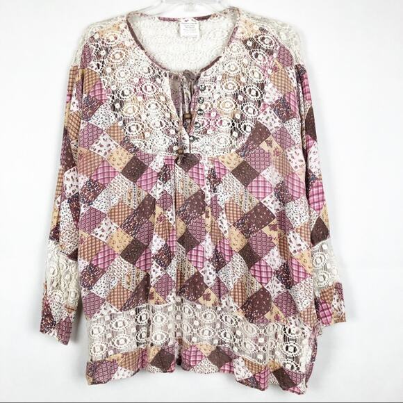 Royal Moda Womens Top XL Y2K Boho Patchwork Lace Fairy Boho Cottagecore Flawed - Picture 1 of 10